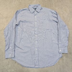 VTG 90s Polo Ralph Lauren Curham Shirt Mens L Gingham Navy/White
